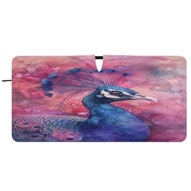 Imagem de Blueangle Para-brisa pavão aquarela para-sol - 149.9 cm x 76.2 cm dobrável carro janela frontal blocos pára-sol raios UV viseira de sol (350)