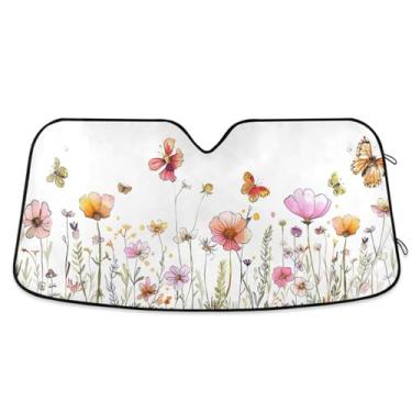Imagem de ATTX Herbal Wildflowers para-sol para para-brisas de carro 144.8 cm x 80.0 cm Protetor solar universal com proteção UV, persiana de janela frontal automática dobrável para Sedans SUVs caminhões #145