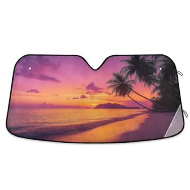 Imagem de ATTX Para-brisa Tropical Beach Car Para-brisa 144.8 cm x 80.0 cm Escudo Solar Universal com Proteção UV, Persiana de Janela Frontal Auto Dobrável para Sedans SUVs Caminhões #240
