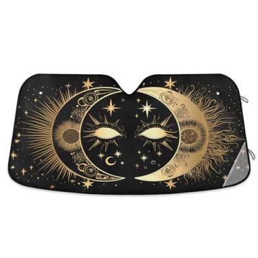 Imagem de ATTX Golden Sun and Moon Para-brisa de carro 139.7 cm x 70.1 cm Protetor solar universal com proteção UV, persiana de janela frontal automática dobrável para caminhões Sedans SUVs #95