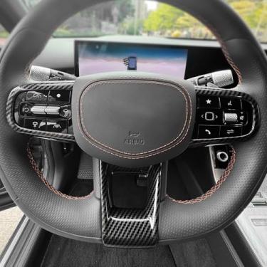 Imagem de JUIVEEL Capa de moldura de volante de carro ABS para painel de proteção de painel de volante compatível com acessórios GV70 Sport 2025 [PE] (estilo fibra de carbono)