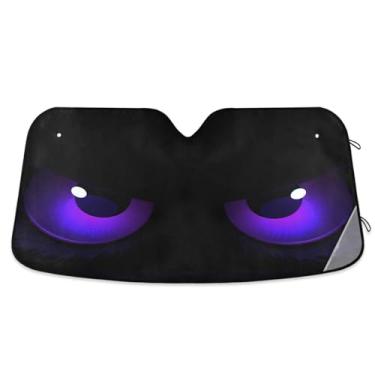 Imagem de ATTX Para-brisa de carro Blue Evil Eyes 134.6 cm x 59.7 cm Escudo solar universal com proteção UV, persiana de janela frontal automática dobrável para caminhões Sedans SUVs #26