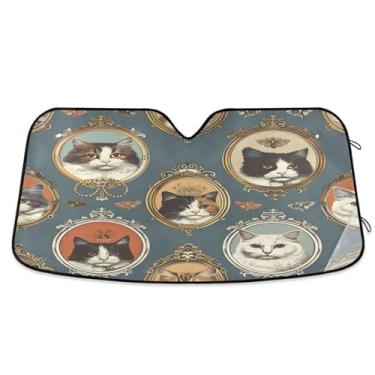 Imagem de ATTX Pára-brisas de carro Cute Cats 139.7 cm x 70.1 cm Escudo solar universal com proteção UV, persiana de janela frontal automática dobrável para caminhões Sedans SUVs #71