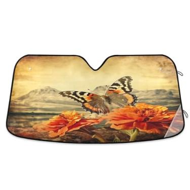 Imagem de ATTX Para-brisa de carro Old Grungy Butterfly 134.6 cm x 59.7 cm Protetor solar universal com proteção UV, persiana de janela frontal automática dobrável para caminhões Sedans SUVs #826