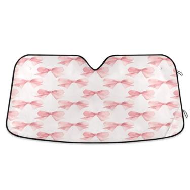 Imagem de ATTX Para-brisa de carro com arco rosa 134.6 cm x 59.7 cm escudo solar universal com proteção UV, persiana de janela frontal automática dobrável para caminhões Sedans SUVs #254