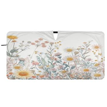 Imagem de Blueangle Guarda-sol para para-brisa com flor de erva - 157,5 cm x 81,3 cm dobrável para janela dianteira do carro bloqueia raios UV viseira de sol (324)