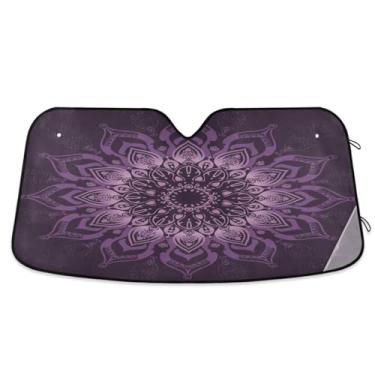 Imagem de ATTX Para-brisa de carro mandala roxa 144.8 cm x 80.0 cm escudo solar universal com proteção UV, persiana de janela frontal automática dobrável para Sedans SUVs caminhões #168