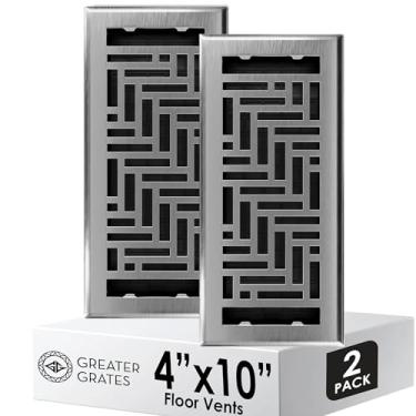 Imagem de Capa de ventilação para registro de piso 4x10 – Pacote com 2 – Aço resistente, grades à prova de ferrugem e caminháveis, fácil instalação suspensa, interruptor de suprimento de ar ajustável - Design