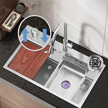 Imagem de HGTRH Lava-louças baixo balcão preto, lava-louças cozinha 1 seio e escorrer, sistema de drenagem inteligente lava-louças pequenas da INOX, nano antibacteriano lava-loiça cozinha um seio, 65 * 45 cm