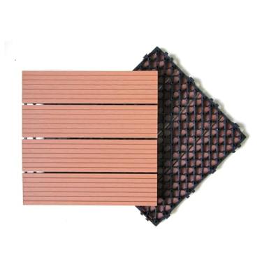 Imagem de Azulejos de deck interligados 30 x 30 cm, piso externo azulejos de madeira de acácia, piso de pátio à prova d'água para varanda quintal, uso interno e externo B 11 peças