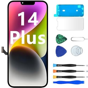 Imagem de MP+ Tela de substituição para iPhone 14 Plus, [FHD] [COF] Montagem digitalizador de tela sensível ao toque 3D com fita adesiva à prova d'água