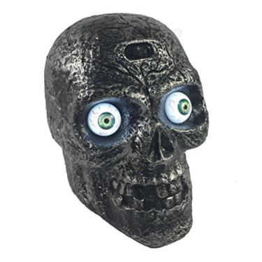 Imagem de Crânio ativado por som com olhos iluminados e sons assustadores - Decoração assustadora de festa de Halloween para casa assombrada, decoração de interiores