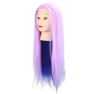 Imagem de Yinhing Manequim para Prática de Corte e Modelagem de Tranças de Cabelo Com Cabelo Em Vermelho Claro Vibrante, Ideal para Cabeleireiros Profissionais e Estudantes de Beleza (roxo claro duas cores)