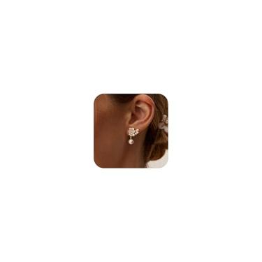 Imagem de Brincos de pérola para mulheres, brincos delicados banhados a ouro 14 k, brincos pendentes de ouro, brincos pequenos e fofos de casamento para mulheres, joias modernas de pérolas, presentes de dama de