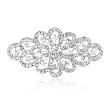 Imagem de Broche de Casamento Feminino, Broche Prateado Flor Noiva com Strass e Diamantes para Vestido Noiva Bouquet Xaile e Acessórios de Traje Formal