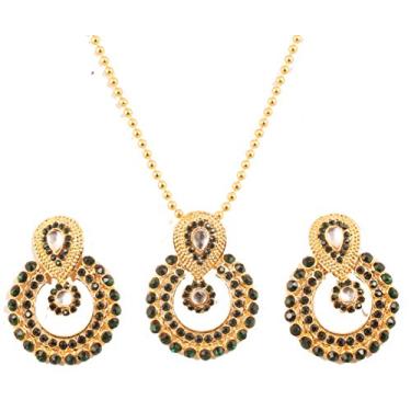 Imagem de Conjunto de pingentes femininos com estampa de bollywood e Mughal Kundan Look Chand Baali Moon Bridal da Touchstone, em tom dourado. 18 Verde