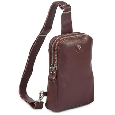 Imagem de Wise Owl Accessories Bolsa tiracolo de couro real para mulheres e homens, bolsa transversal no peito frontal com compartimentos para cartão de crédito, Napa bordô