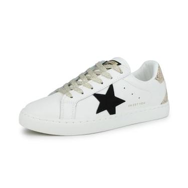 Imagem de VINTAGE HAVANA Bianca Tênis feminino moderno | Sapatos casuais com cadarço | Cano baixo | Sapatos de caminhada confortáveis, Branco/Preto/Cobra, 8.5