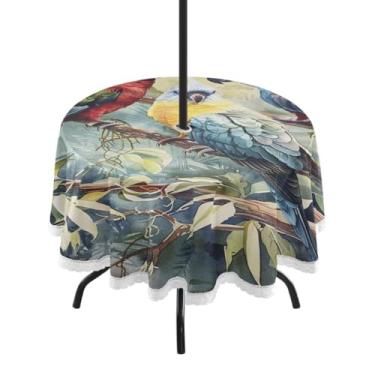 Imagem de CEBUGI Toalha de mesa redonda ao ar livre papagaio impermeável com furo Umberlla capa de mesa lavável para pátio, cozinha, sala de jantar 152 cm