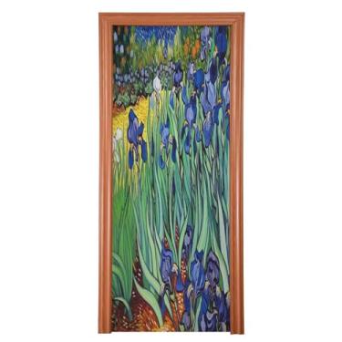 Imagem de Wassud Capa para porta, decoração de pintura de íris grande, 96 x 98 polegadas, faixa elástica para porta interna para varanda e porta da frente