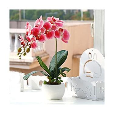 Imagem de Flor artificial com vaso orquídea artificial com vaso de flores falsas Phalaenopsis plantas falsas para decoração de casa, sala de estar, decoração de orquídea