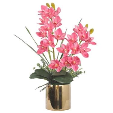 Imagem de LMJYU Orquídeas artificiais de seda artificial Phalaenopsis flores com vaso conjunto de flores artificiais 65 cm orquídeas falsas para casa