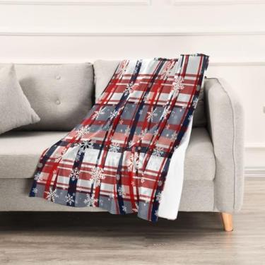 Imagem de Wassud Cobertores e mantas de Natal 152 x 228 cm vintage xadrez flocos de neve cobertor para sofá, cobertor quente de lã de pelúcia aconchegante para cama, sofá, cadeira, decoração de casa
