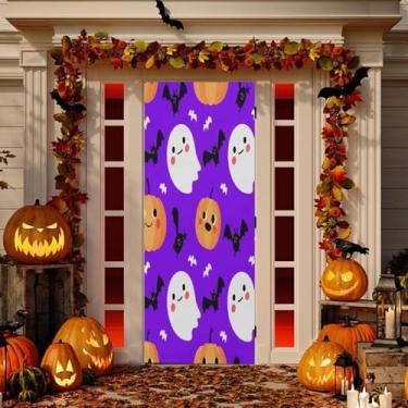 Imagem de Wassud Decoração de capa de porta Boo-boos com morcegos banner interno externo decoração de casa de varanda grande decoração de porta da frente 89 x 199 cm