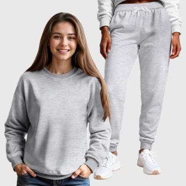 Imagem de Conjunto Moletom Gola Redonda e Calça Feminina Lisa-Feminino