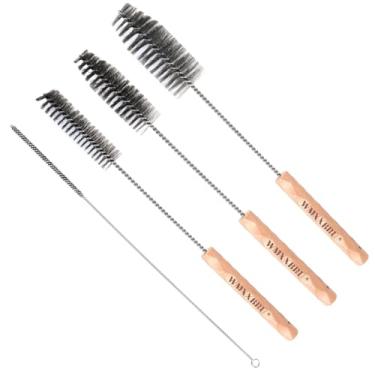 Imagem de Escova de limpeza de cachimbo doméstico de cerdas de aço inoxidável, 4 peças, cabo extra longo de aço inoxidável de 43 cm, escovas de limpeza de esfregão de cozinha, escovas de laboratório para