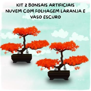 Imagem de Genérico, Kit 2 Bonsais Artificiais Estilo Nuvem Zen – Harmonia Outonal com Folhas Laranjas