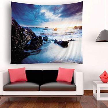 Imagem de Paisagem Marinha Tapete de Parede Decoração para Quarto Sala Estar Dormitório Tecido Poliéster Premium Macio Impressão H