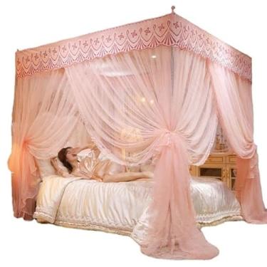 Imagem de Mosquiteiro Cortinado de Tule Palácio para Cama Casal/Queen, Design Decorativo com Renda, Proteção Contra Mosquitos(Salmão,Box Queen C/Armaçao)