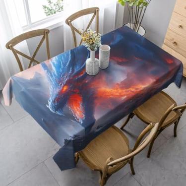 Imagem de SKKNT Toalha de mesa de jantar com estampa de dragão mágico, 89 x 139 cm, retangular, impermeável, reutilizável, festa de jantar
