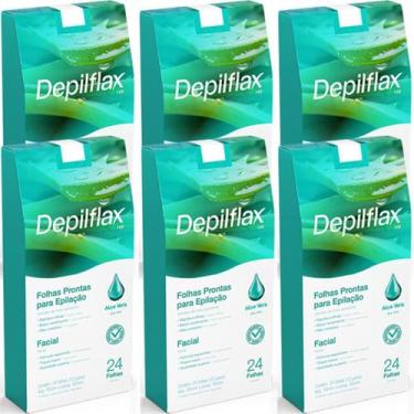 Imagem de Kit 6 Folhas Prontas Facial Depilação Cera Depilflax Aloe Vera 144un