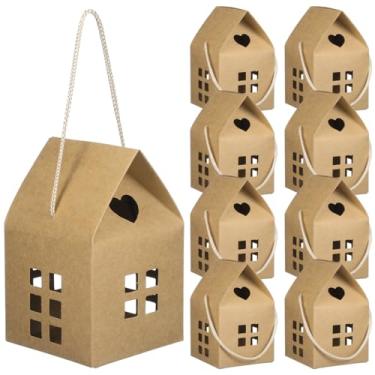 Imagem de Garneck 15 peças caixas de lembrancinha de festa de Natal com alças de papel em forma de casa caixa de presente doces doces recipientes de petisco para casamento, aniversário, festa, suprimentos de madeira, cor