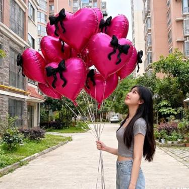 Imagem de 2 balões de coração de amor de 56 cm com arco em forma de coração para aniversário, dia dos namorados, decoração de festa de casamento globos (2 peças rosa vermelha)