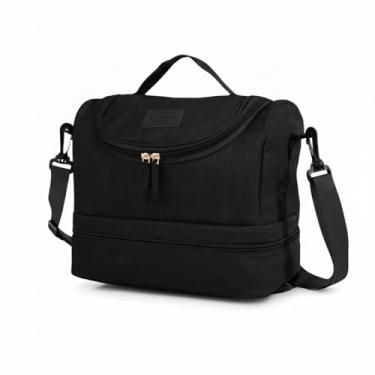Imagem de Bolsa Térmica Lancheira Premium com 2 Compartimentos, Alça Ajustável, Impermeável, para Almoço, Marmita e Viagem, Disponível em Preto, Rosa, Azul e Cinza (Preto)