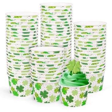 Imagem de FYSUIMU Taças descartáveis de trevo de Dia de São Patrício Tigelas descartáveis de bolinhas xadrez verde trevo da sorte 255 g sorvete sobremesa comida petiscos tigelas de papel para lembrancinhas de