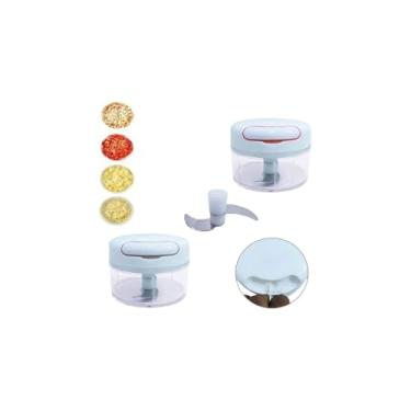 Imagem de Mini Processador Manual de Alimentos, 2 Lâminas em Aço Inox, Sistema de Corda Retrátil, Base Antiderrapante, 8,7cm x 6,7cm