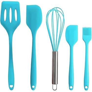 Imagem de Kit de Utensílios de Cozinha em Silicone 5 Peças – Espátulas, Pincel e Fouet, Resistente ao Calor, Antiaderente (Azul)
