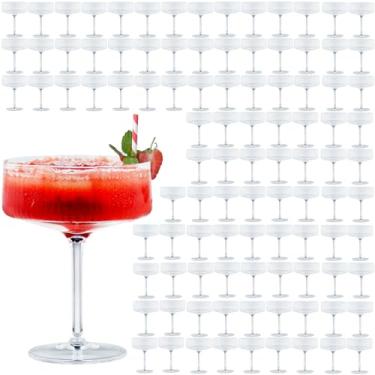 Imagem de Copos de Martini 100 peças de copos de martini de 297 g copos de cupê com nervuras plasitc champanhe à prova de estilhaçamento acrílico vintage copos de vinho Margarita copos descartáveis para festas