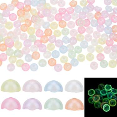 Imagem de HOBBIESAY 150 peças de tampas de contas de sino de vento de cristal transparente contas de água-viva de cristal contas de flores de vidro que brilham no escuro trompete flor grânulo boné para mulheres