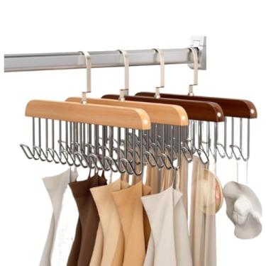 Imagem de Cabide de Madeira Multiuso com 8 Ganchos para Cintos, Gravatas, Lenços e Acessórios – Organizador de Armário(4,Marrom claro)