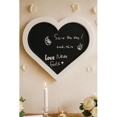 Imagem de YINGXUN Quadro negro magnético em forma de coração, quadro montado na parede para escrever notas e armazenamento de ímãs, quadro apagável decorativo para casa, escritório, dia dos namorados, casamento