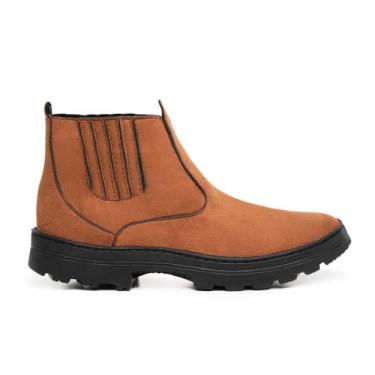 Imagem de Botina Chelsea em Couro Camurça, Solado Antiderrapante, Elástico Lateral, Confortável (Caramelo, Padrão, BR, Adulto, Numérico, 41)