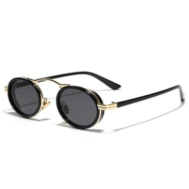 Imagem de Óculos de Sol Retro Punk Feminino Pequeno Oval Gradiente UV400 Masculino Tendência Semi-metálico (Dourado, Preto, Cinza)