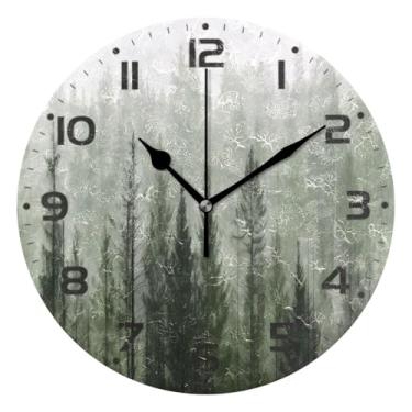 Imagem de JUZIHAI Relógio de parede de pinheiros, silencioso, redondo, sem tique-taque, operado por bateria, fácil de ler, relógio decorativo de parede para casa, cozinha, sala de estar, quarto, escritório, 25