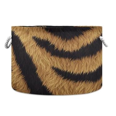 Imagem de JUZIHAI Cesta de armazenamento dobrável com estampa de pele de animal, cesto de roupa suja para bebê, cobertor com alças de corda de algodão, caixa organizadora de armário dobrável para quarto