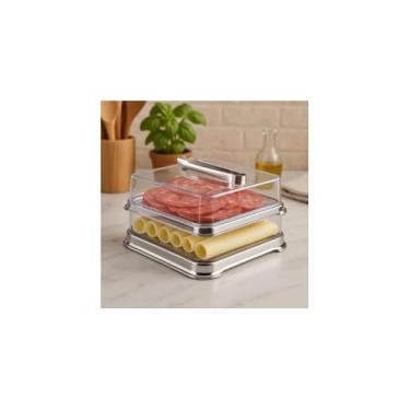 Imagem de Porta Frios Duplo em Aço Inox com Tampa Acrílica, 32cm x 19cm, Material Inox e Acrílico